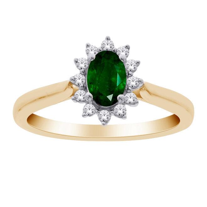 10K Gold and Diamonds Oval Emerald Ring for Women - BellemareDugasJoaillerie