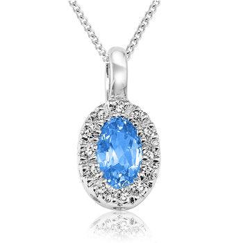 10K Pendant White Gold with Blue Topaz and diamonds, with necklace 18'' - BellemareDugasJoaillerie