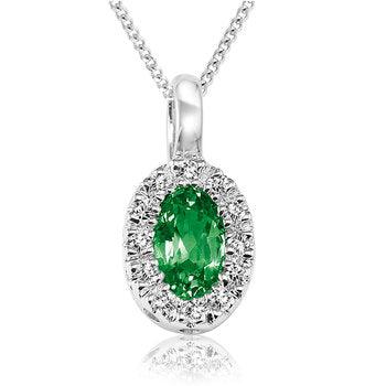 10K Pendant White Gold with Emerald and diamonds, with necklace 18'' - BellemareDugasJoaillerie