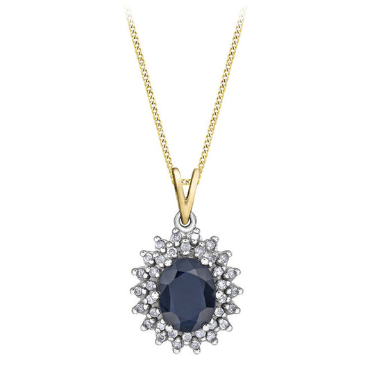 10k Gold Pendant with Dark Sapphire and Diamonds with 16'' necklace - BellemareDugasJoaillerie