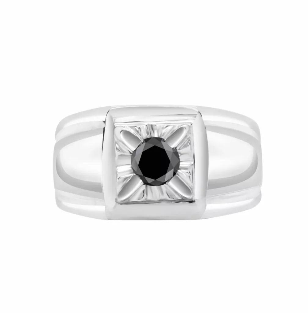 Black diamond, Solitaire, White gold, Ring, men