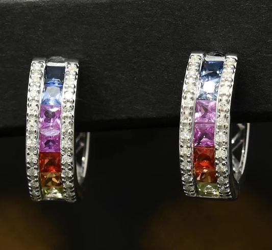 10k Gold, White Gold, Gold, Gold earring, earrings, diamond, diamond earrings, raimbow earrings, rainbow diamonds