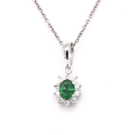 Emerald and Diamond Necklace in 14k White Gold - BellemareDugasJoaillerie