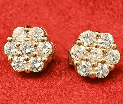 Flower Diamond Earrings Studs in 10k Yellow Gold - BellemareDugasJoaillerie