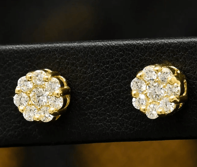 Flower Diamond Earrings Studs in 10k Yellow Gold - BellemareDugasJoaillerie