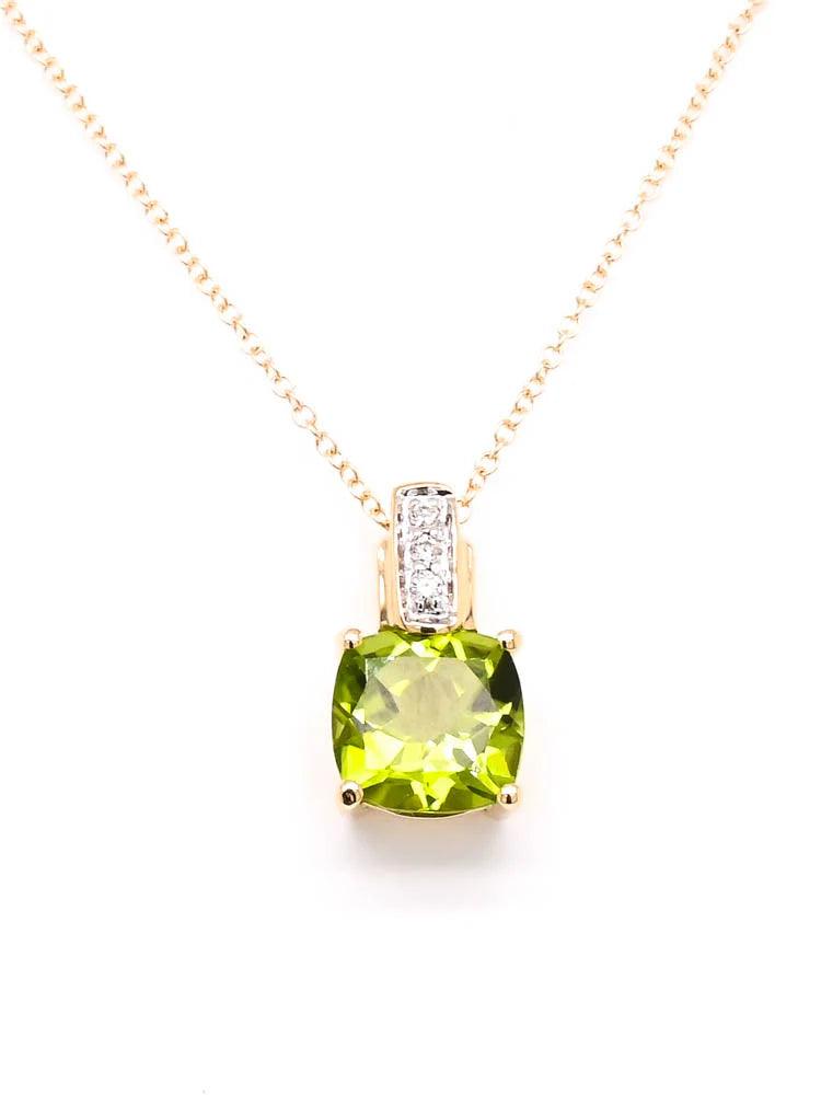 gold, yellow gold, 10k gold, gold chain, pendant, gold pendant, peridot, peridot necklace, peridot pendant, diamond, diamond pendant, diamond necklace