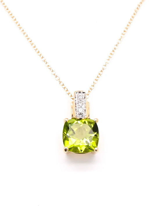 Green Peridot and Diamond Necklace in 10k Yellow Gold - BellemareDugasJoaillerie