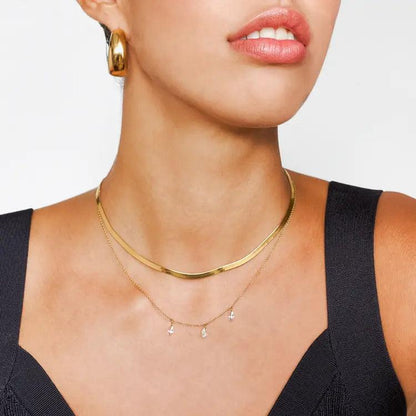 Herringbone Slim Chain Necklace 14k Yellow Gold - BellemareDugasJoaillerie