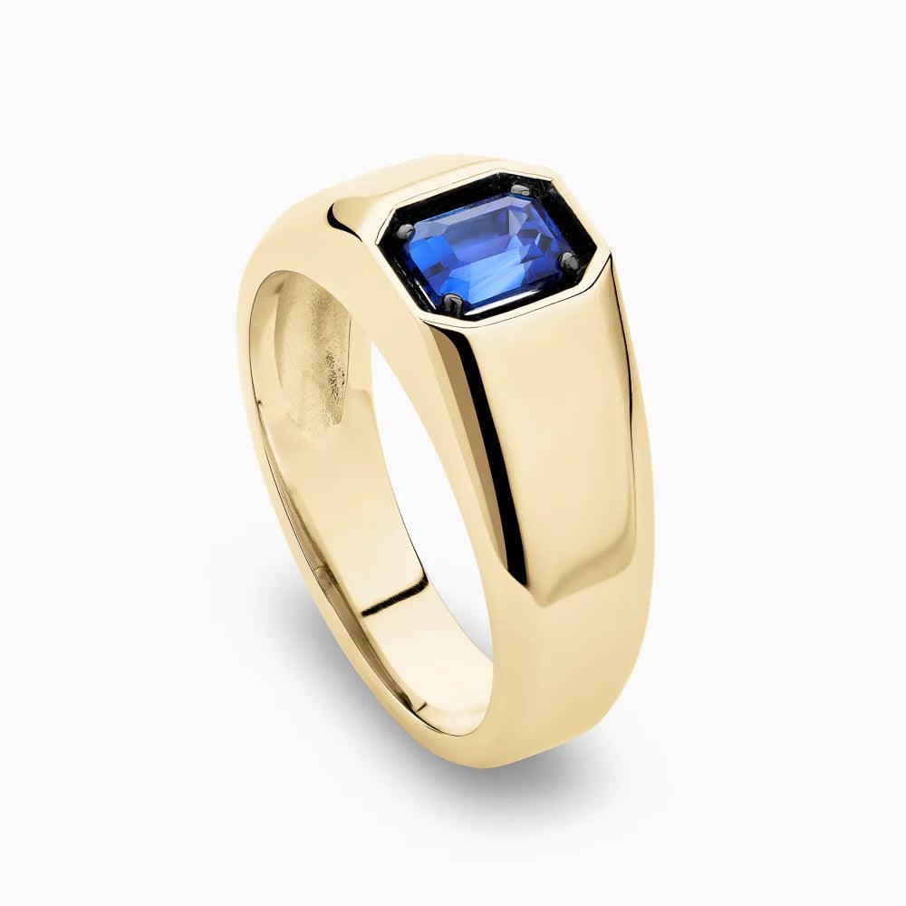 Blue sapphire, sapphire, Yellow gold, gold, 18k gold, gold ring, ring, men's ring, wedding ring, engagement ring