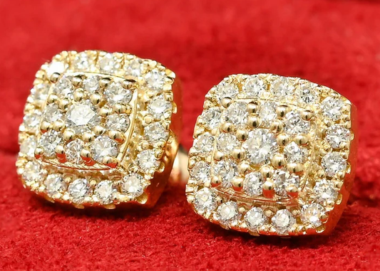 Square Diamond Studs Earrings in 10k Gold - BellemareDugasJoaillerie